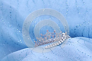 Princess Tiara on Blue Sparkle Backdrop with Pearls