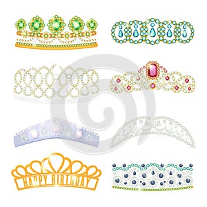 Princess tiara, jeweled ornamental royal crown set