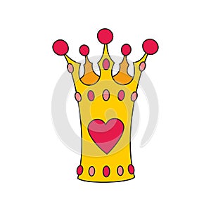 Princess vector crown with heart isolated on white background