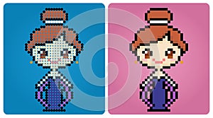 A Princess in Vector Illustration of pixel art. Beads pattern a cute girl