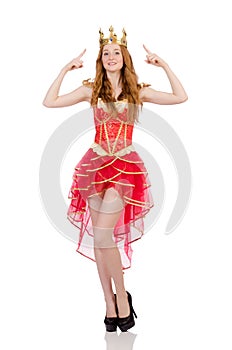 The princess wearing crown and red dress isolated