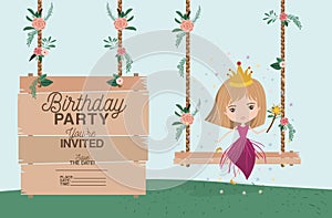 Princess with wooden label invitation card