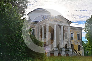 Principal front of main house of Znamenskoye-Rayok estate (18th century) in Torzhok district