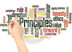 Principles word cloud hand writing concept