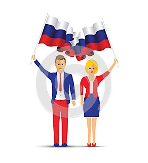 Russia flag waving man and woman