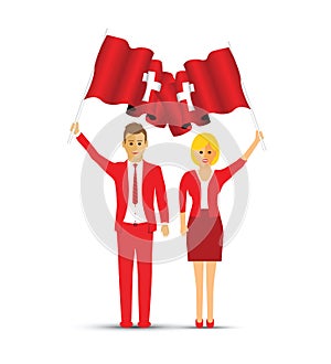 Switzerland flag waving man and woman