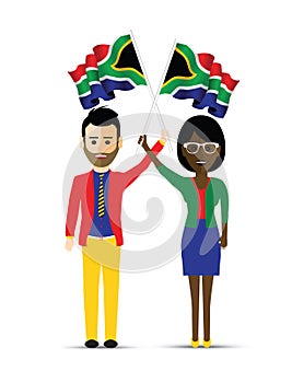 South Africa flag waving man and woman