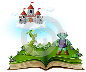 Story book with magic beanstalk, castle in the clouds and the green giant photo
