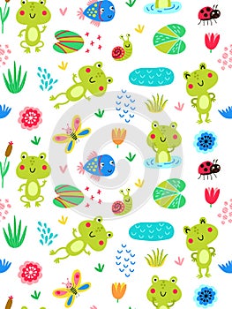 Seamless pattern with frogs photo