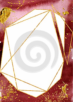 Watercolor abstract background, hand drawn watercolour burgundy and gold texture