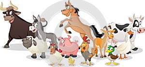 Group of farm cartoon animals. Vector illustration of funny happy animals. photo