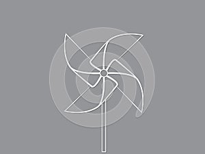 Pinwheel icon or logo using white lines with shadow vector illustration on black background