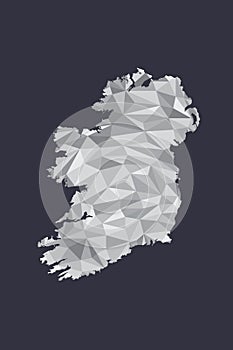 Low poly Ireland map vector of white color geometric shapes or triangles on black background