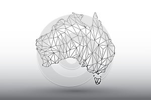 Australia map vector of black color geometric connected lines using triangles on light background illustration meaning strong netw photo