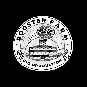 Rooster vector logo. Badge, Emblem, Design Elements. Used Hand Support Backyard Chickens. Farm To Table Fresh Meat ans Eggs. Vinta photo