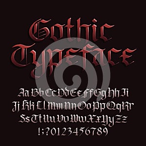 Gothic font alphabet font. Blackletter fracture letters symbols and numbers.