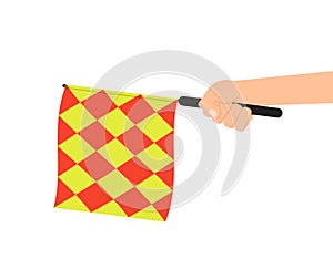 Hand holding referee flag or offside flag
