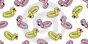 Duck Flamingo seamless pattern vector swimming ring pool beach exotic bird tropical summer scarf isolated repeat wallpaper tile ba