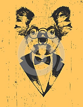 Portrait of Koala in suit, hand-drawn illustration, vector photo