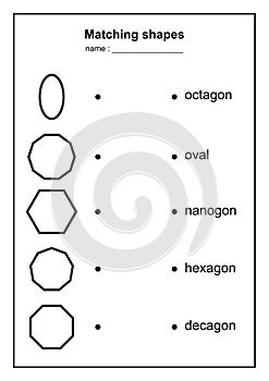 Geometry shape matching game. educational geometric shapes game. printable learning material for kids . black and white printables
