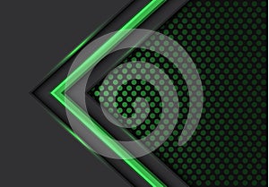 Abstract green light arrow direction on dark with circle mesh pattern design modern futuristic background vector