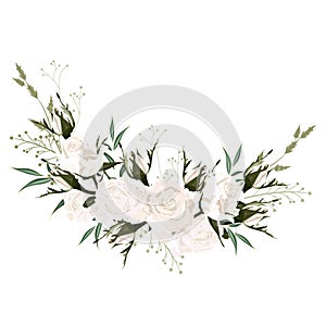 Botanical spring wedding invitation card design element, white roses flowers.