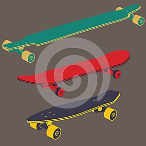 Set longboards and skateboards