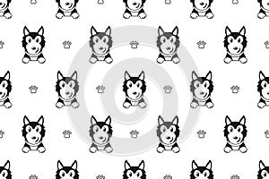 Vector cartoon character siberian husky dog seamless pattern
