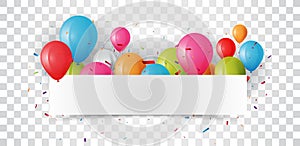 Celebration banner with colorful balloon and confetti