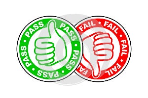 Pass and fail thumbs up and down icon photo