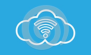 White Coud WiFi Icon on Blue Background