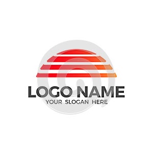 Sunset beach vector logo design template