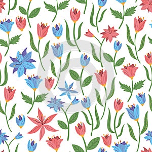 Spring flowers seamless pattern. Vector illustration