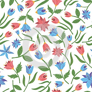 Spring flowers seamless pattern. Vector illustration