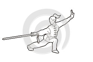 Woman with sword action, Kung Fu pose graphic