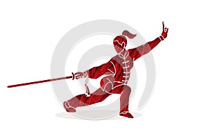 Woman with sword action, Kung Fu pose graphic