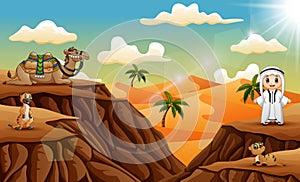 Arabian boy with amany animal on the desert