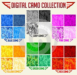Color Camo Seamless Vector Digital Camouflage collection, Pattern Set photo