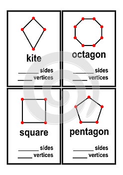 Count sides and vertices shapes worksheet for preschool kids vector photo