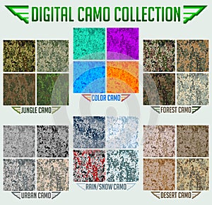 Military Digital Camouflage Camo Seamless Vector collection, Pattern Set photo