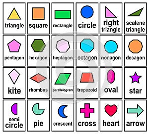 Shape flash cards 2D shape flashcards or flashcards on white background vector