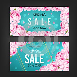 Spring sale banner background with beautiful flower pattern element