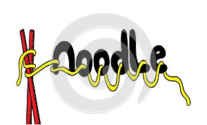 Doodle noodle with chopsticks. with text noodle, hand drawing