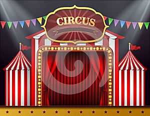The circus entrance with a red curtain closed photo