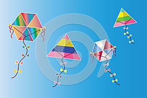 Colorful kites vector on the sky - traditional greek Clean Monday kites photo