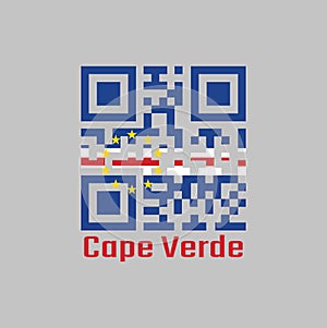 QR code set the color of Cape Verde flag. horizontal bands of blue white and red with the circle of ten star. photo