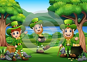 Saint patrick day leprechaun celebration with a pot of gold
