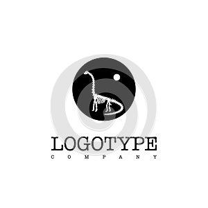 Vector logotype dinosaur skeleton diplodocus isolated on white background