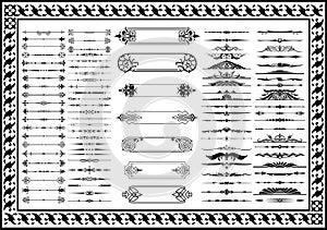 Set decorative floral elements black color