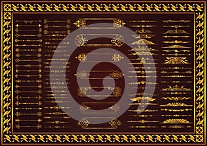 Set decorative floral elements gold color